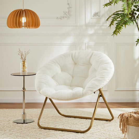 JHK Faux Fur Folding Saucer Lounge Chair With Metal Frame