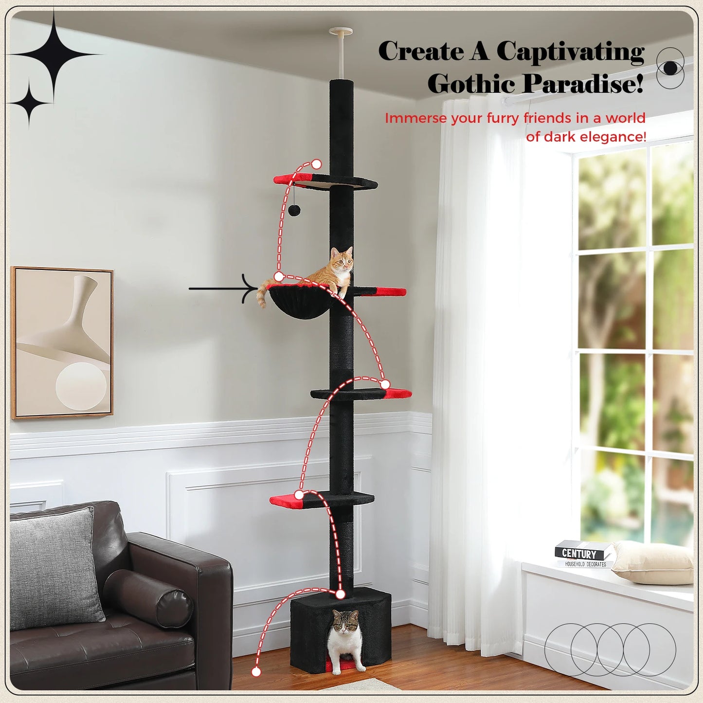 PEQULTI Adjustable Height Cat Tree Floor to Ceiling Tower