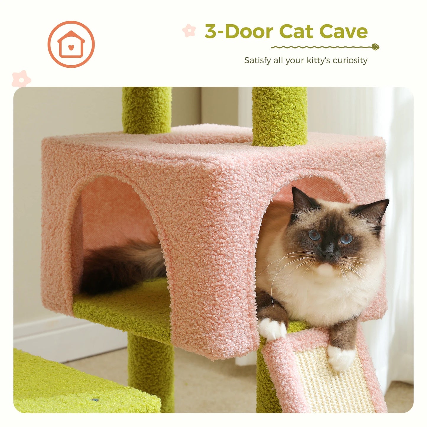 PEQULTI Flower Cat Tree With Hammock And Sisal Scratching Posts