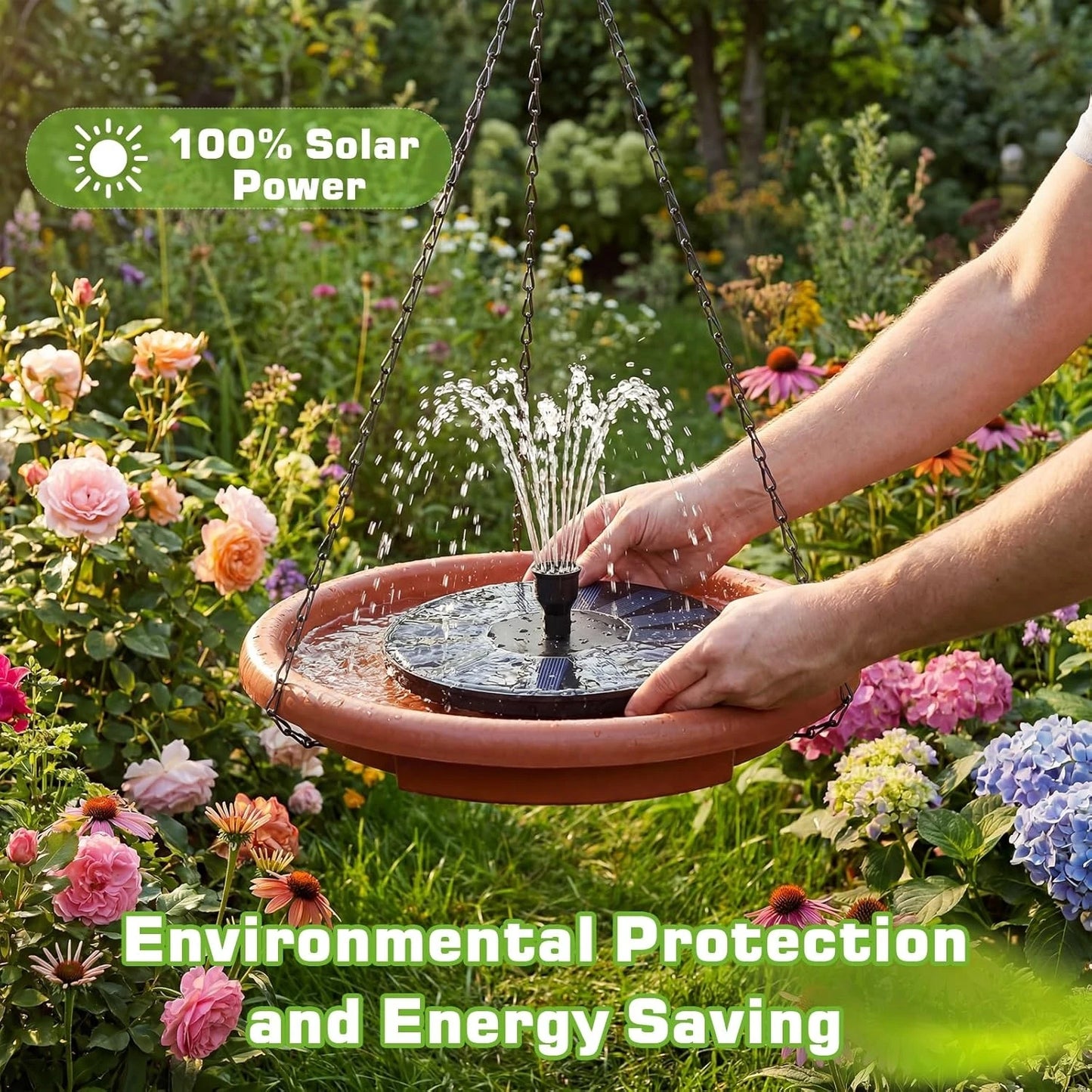 Solar Hanging Bird Bath With Quiet Water Fountain And Steps