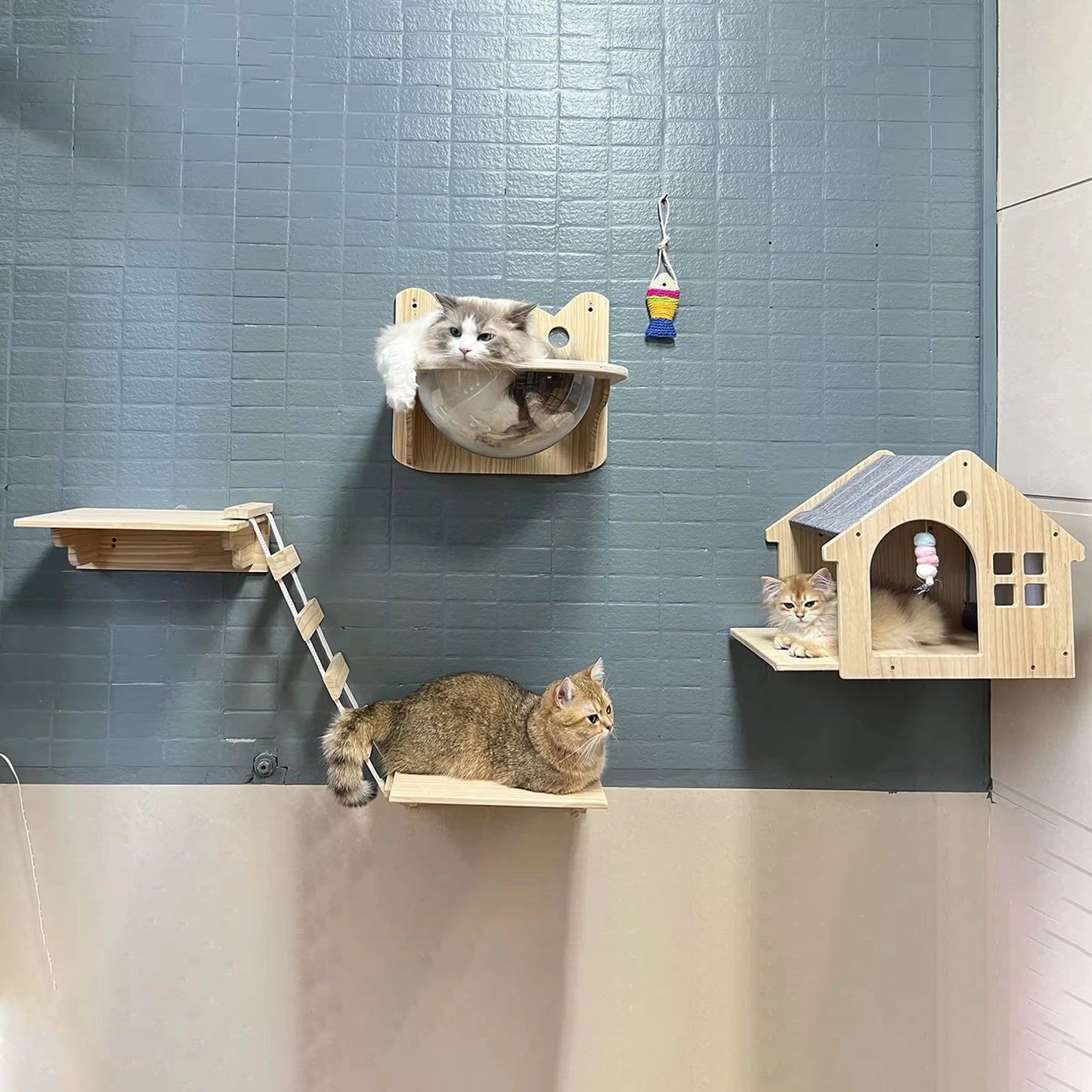Wooden Wall Mount Cat Climbing Villa Floating Shelf