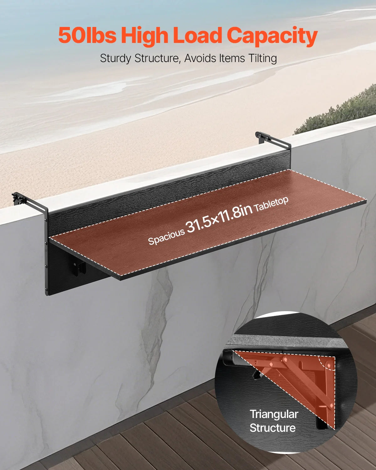 Foldable Balcony Railing Serving Table For Outdoor Use