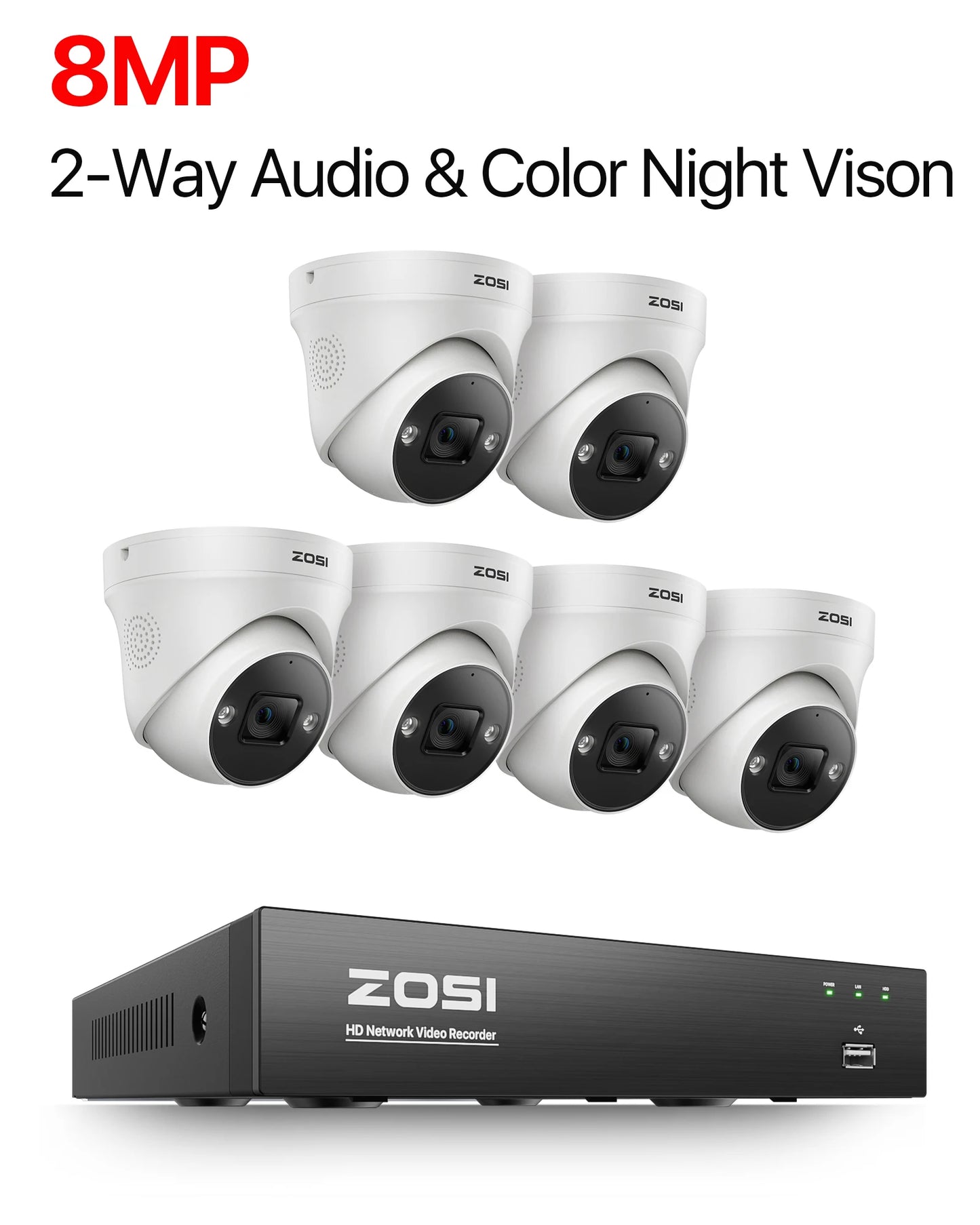 ZOSI 4K 8MP 5MP POE Video Surveillance Kit 8CH H.265 Home CCTV NVR Set Color Night Vision AI Detection IP Security Camera System