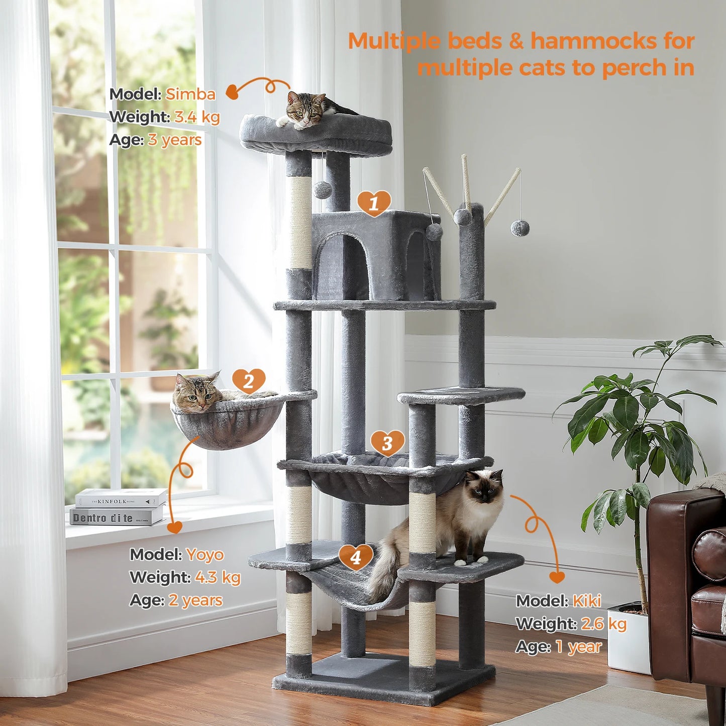Petepela Indoor Cat Tree With Hammock And Scratching Post