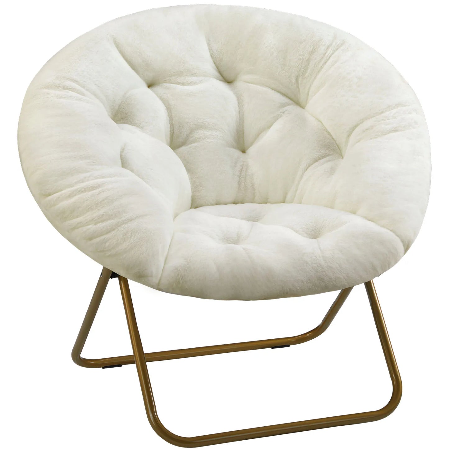 JHK Faux Fur Folding Saucer Lounge Chair With Metal Frame