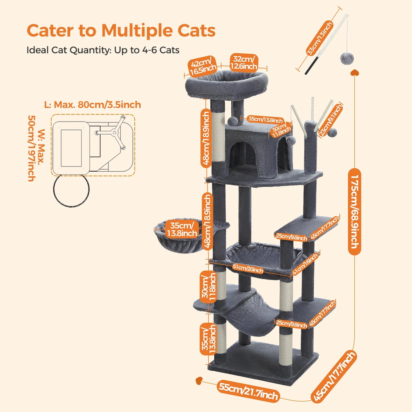Petepela Indoor Cat Tree With Hammock And Scratching Post