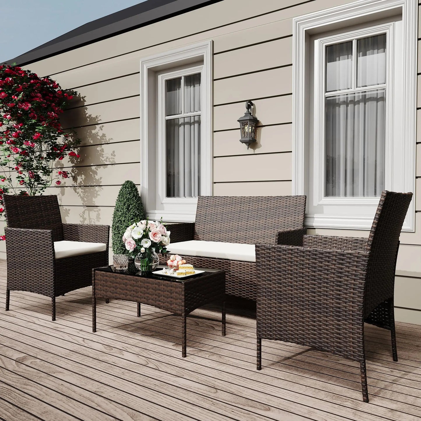 HiMISS Outdoor Rattan Patio Furniture Set With Cushioned Sofa