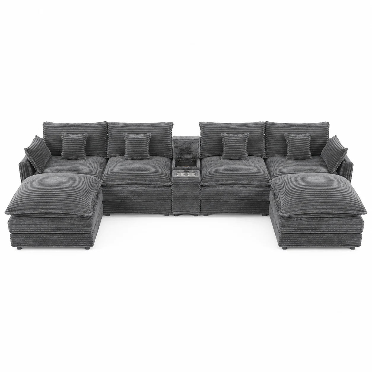 141" 7-Piece U-Shaped Sofa Set, Modular Sectional with Console, Coffee Table & 6 Pillows, for Large Living Room or Office