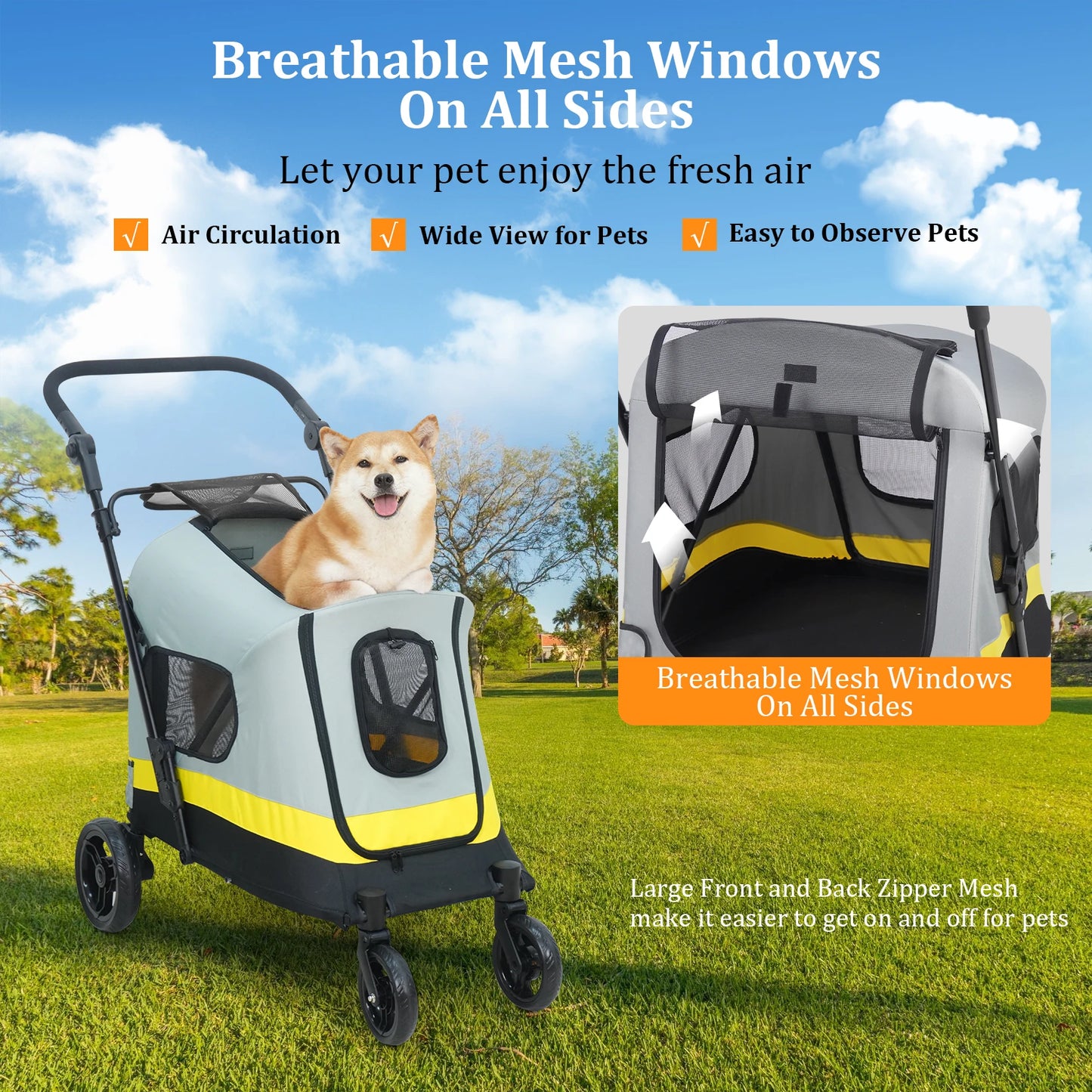 Bingopaw Portable Dog Stroller Dual Entry Wagon Cart All Terrain