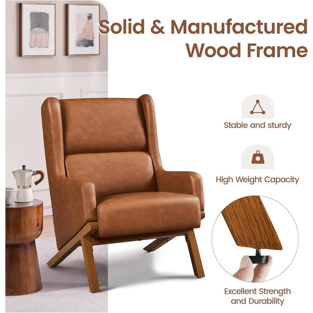 Set Of Two Wooden Living Room Armchairs Featuring Thick Seating And Pivot Rotation