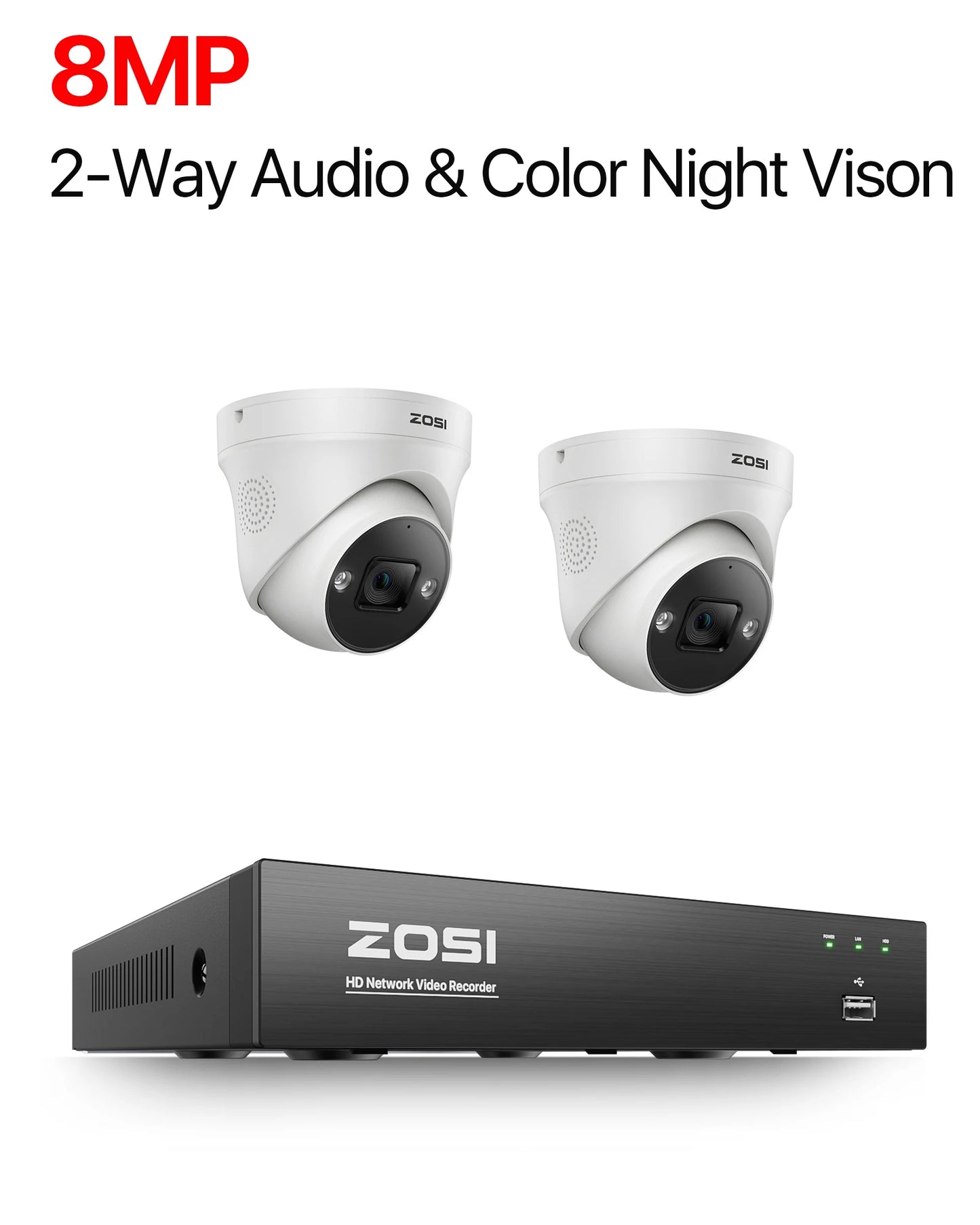 ZOSI 4K 8MP 5MP POE Video Surveillance Kit 8CH H.265 Home CCTV NVR Set Color Night Vision AI Detection IP Security Camera System