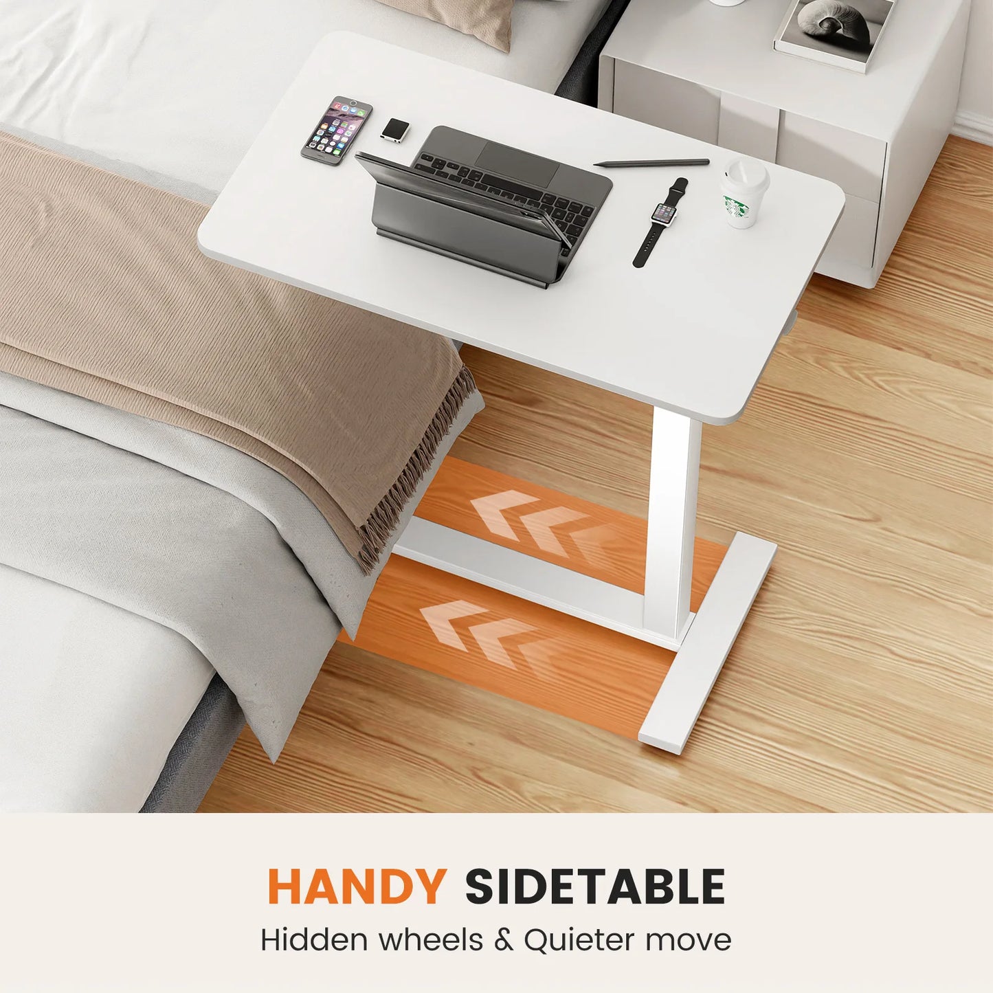 JHK Adjustable Overbed Table With Wheels And Iron Frame