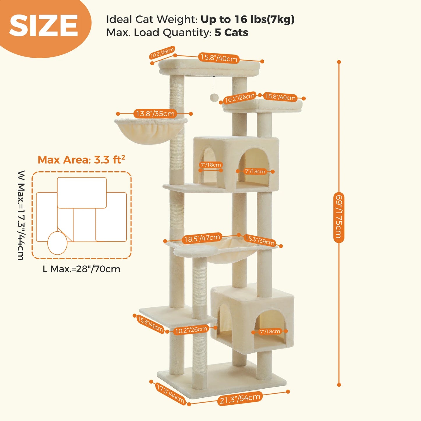 PAWZ Road Tall Cat Tree with Scratching Posts and Hammock