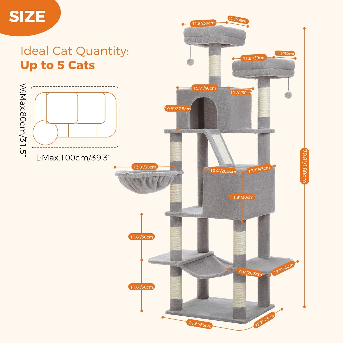 PAWZ Road Tall Cat Tree With Scratching Posts Perch