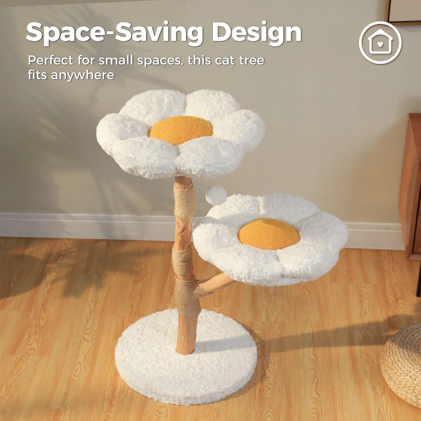 PAWZ Road Modern Wooden Cat Tree Tower With Wicker Basket