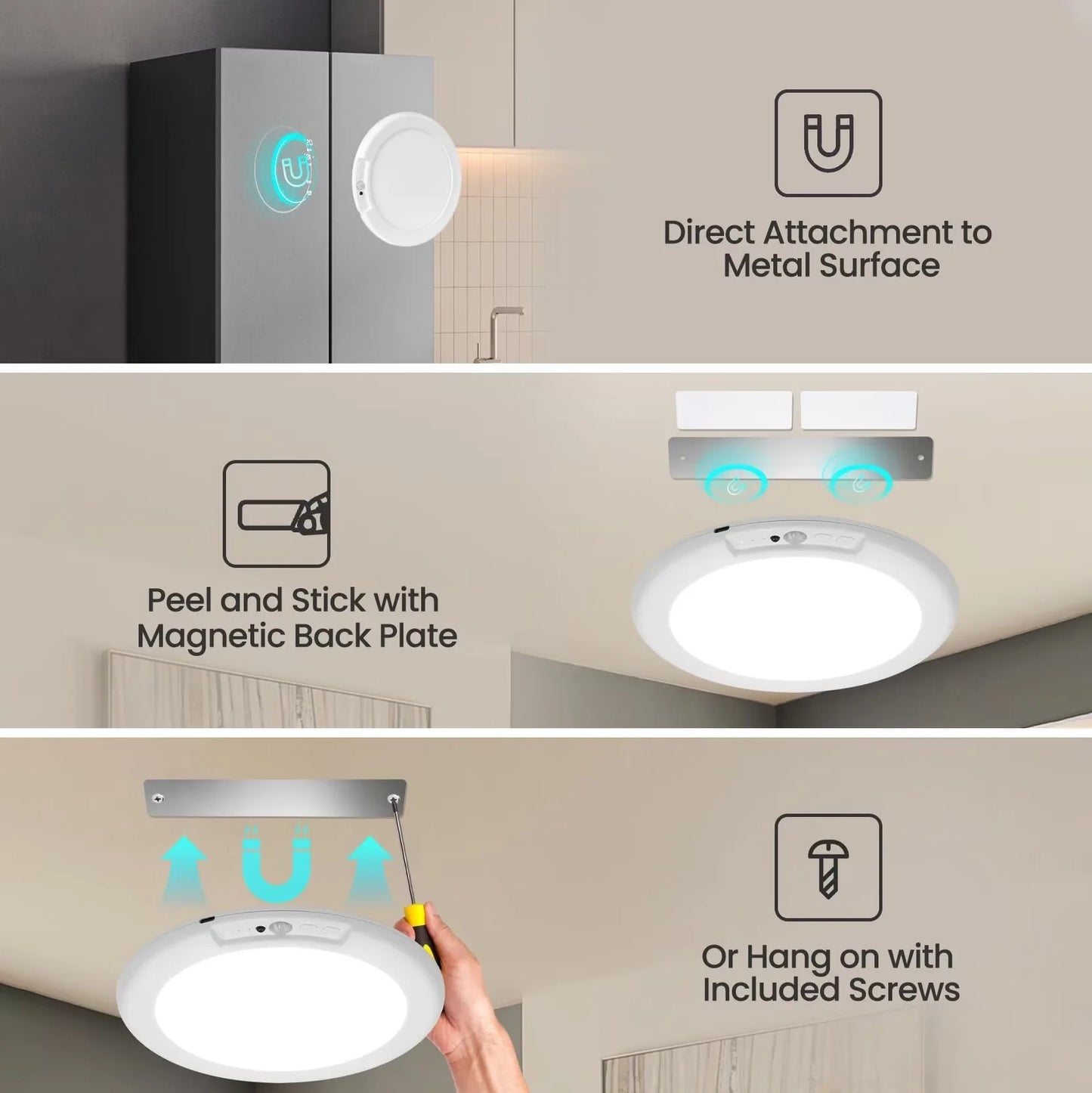 8/4Pack Motion Sensor Ceiling Light with Remote Rechargeable 10000mAh Battery Magnetic Wireless for Closet Shower Stairs Shed Hallway Porch Patio 3000K 4000K 6000K