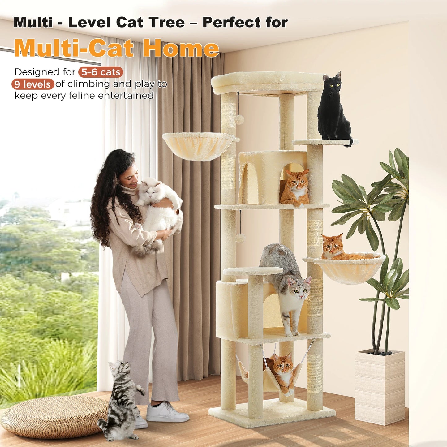 PAWZ Road Tall Cat Tree With Scratching Posts Perch