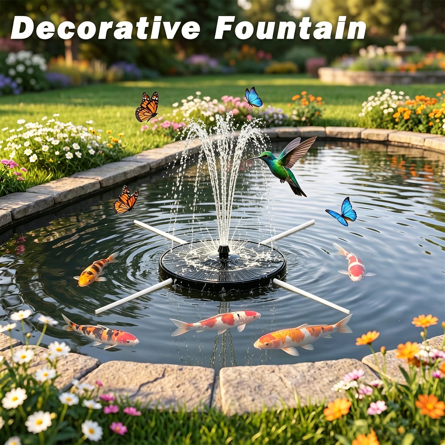 Solar Water Fountain With Four Nozzles For Garden Outdoor Decor