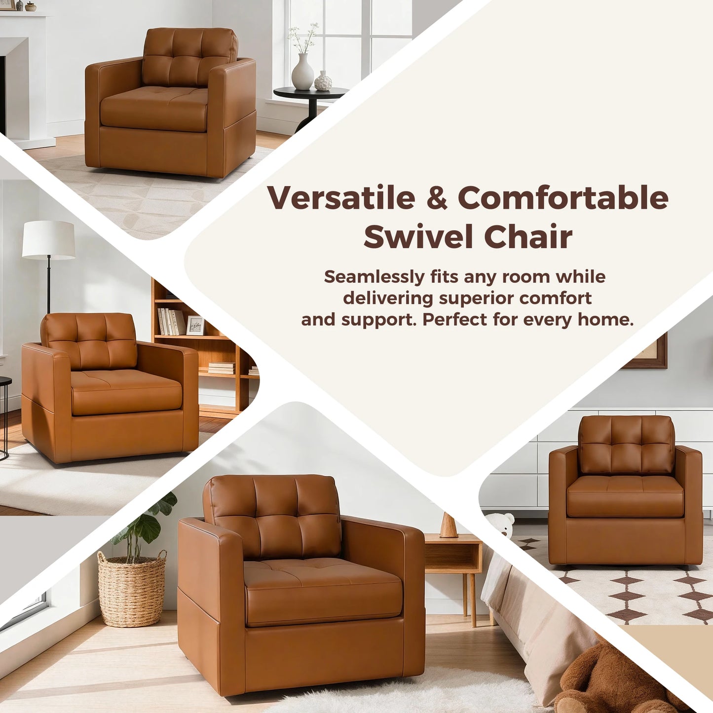 Kerdom Swivel Accent Chair With Pu Leather Upholstery And Pocket