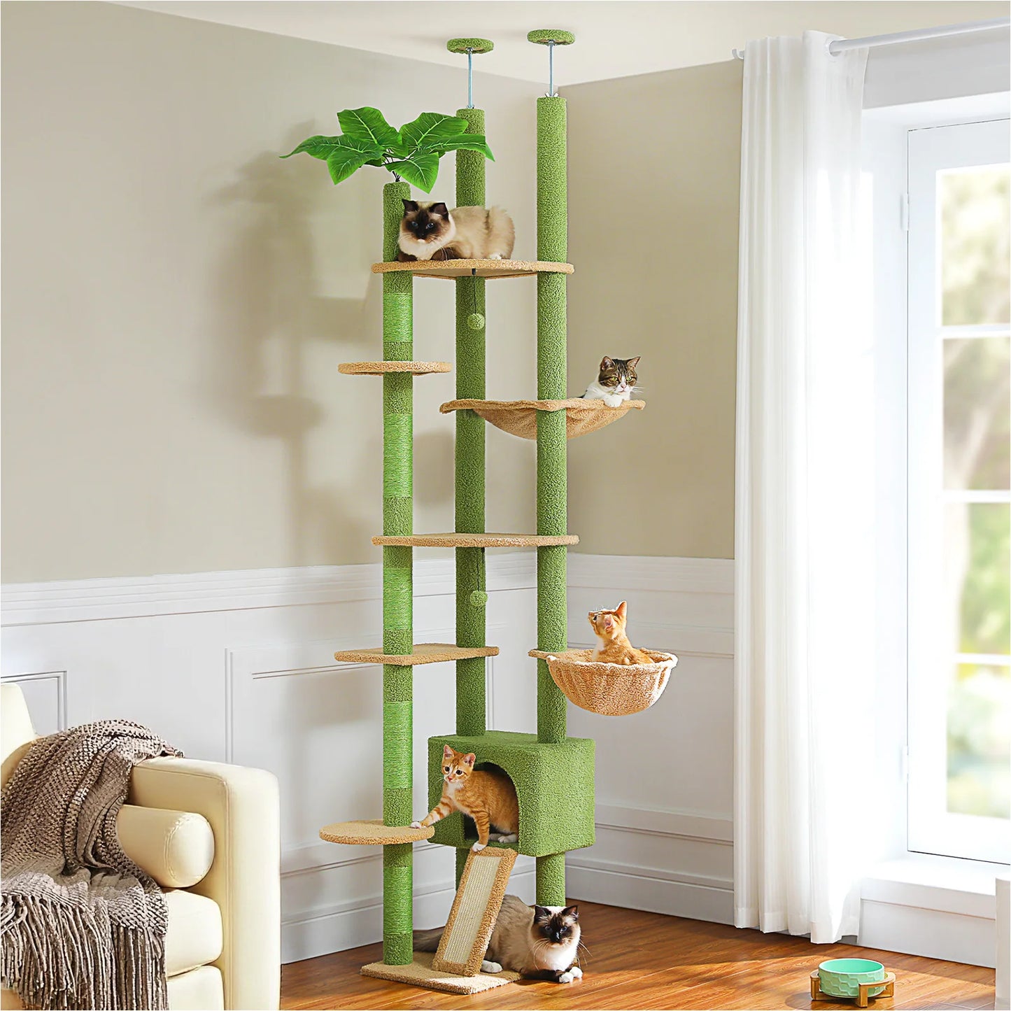 Pequlti Comfortable Cat Tower With Hammock And Sisal Scratching Posts
