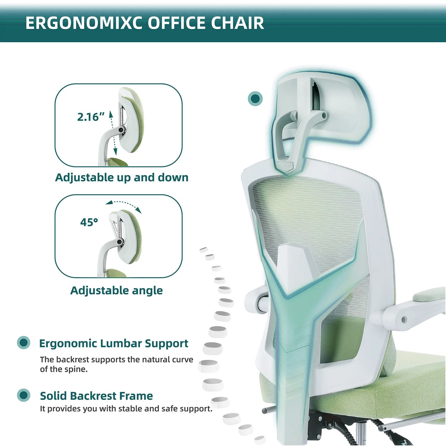 JHK Ergonomic Reclining Mesh Rocking Gaming Chair With Lumbar Support