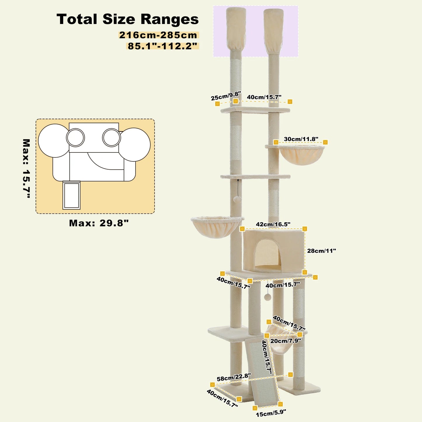 PAWZ Road Adjustable Height Floor To Ceiling Cat Tower