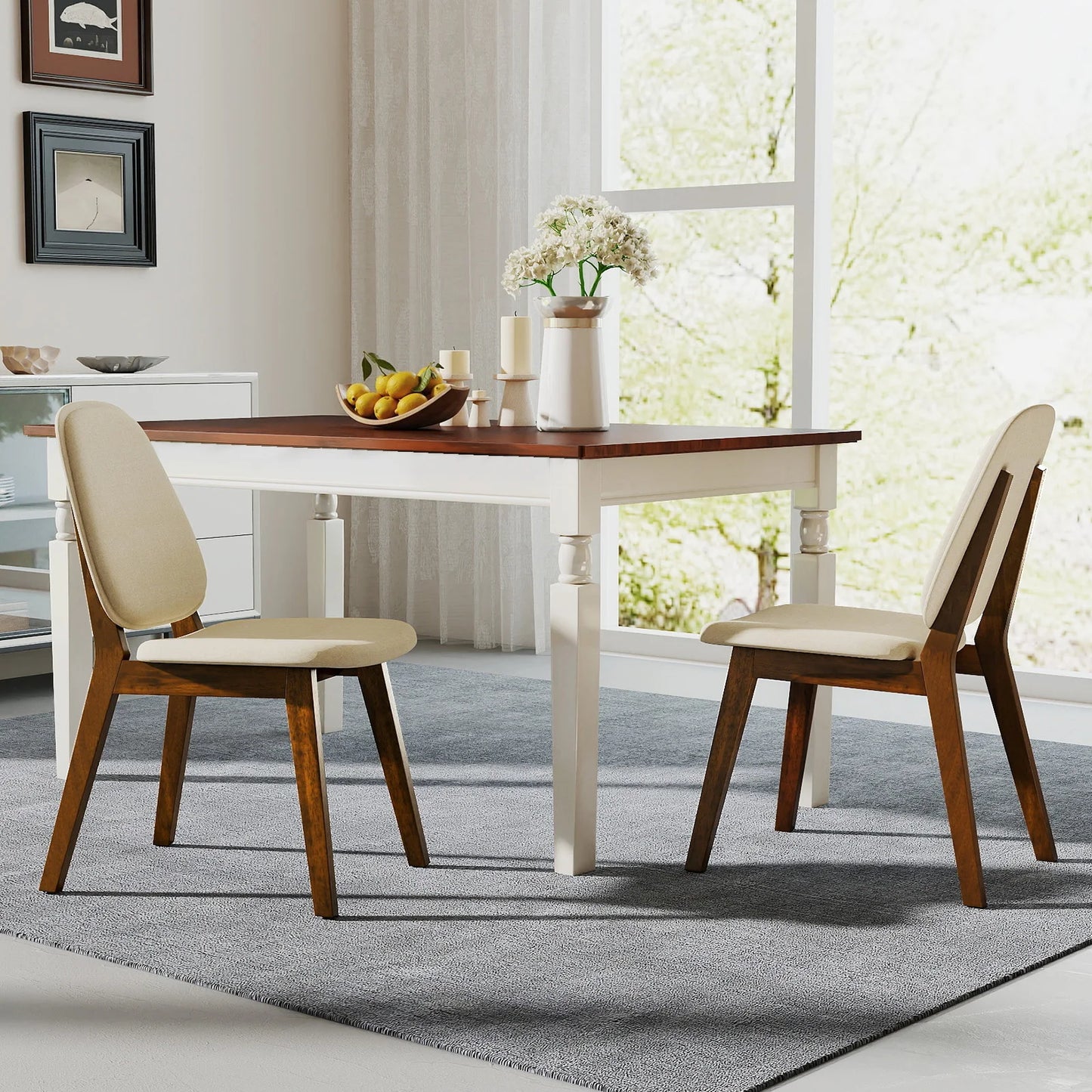 Homasis Modern Linen Upholstered Wooden Dining Chair For Home