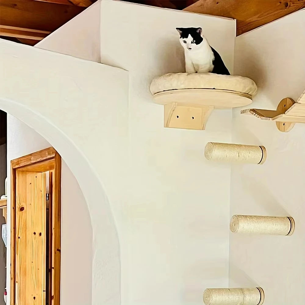 Wooden Wall Mount Cat Climbing Ladder With Scratching Post