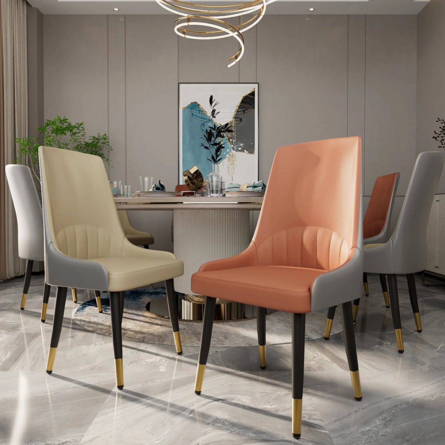Modern Synthetic Leather Dining Chairs With Metal Frame And Padded Seats