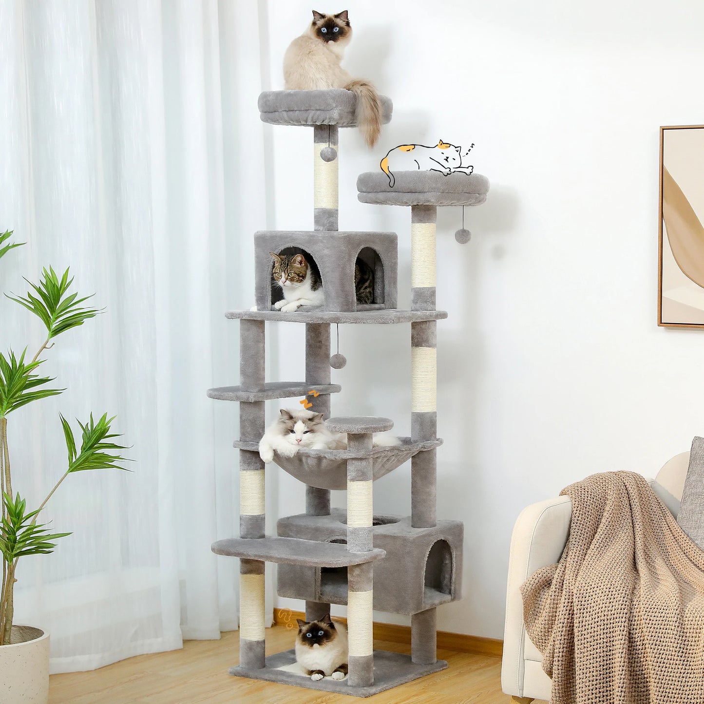 PAWZ Road Large Cat Tree With Scratching Posts And Hammock