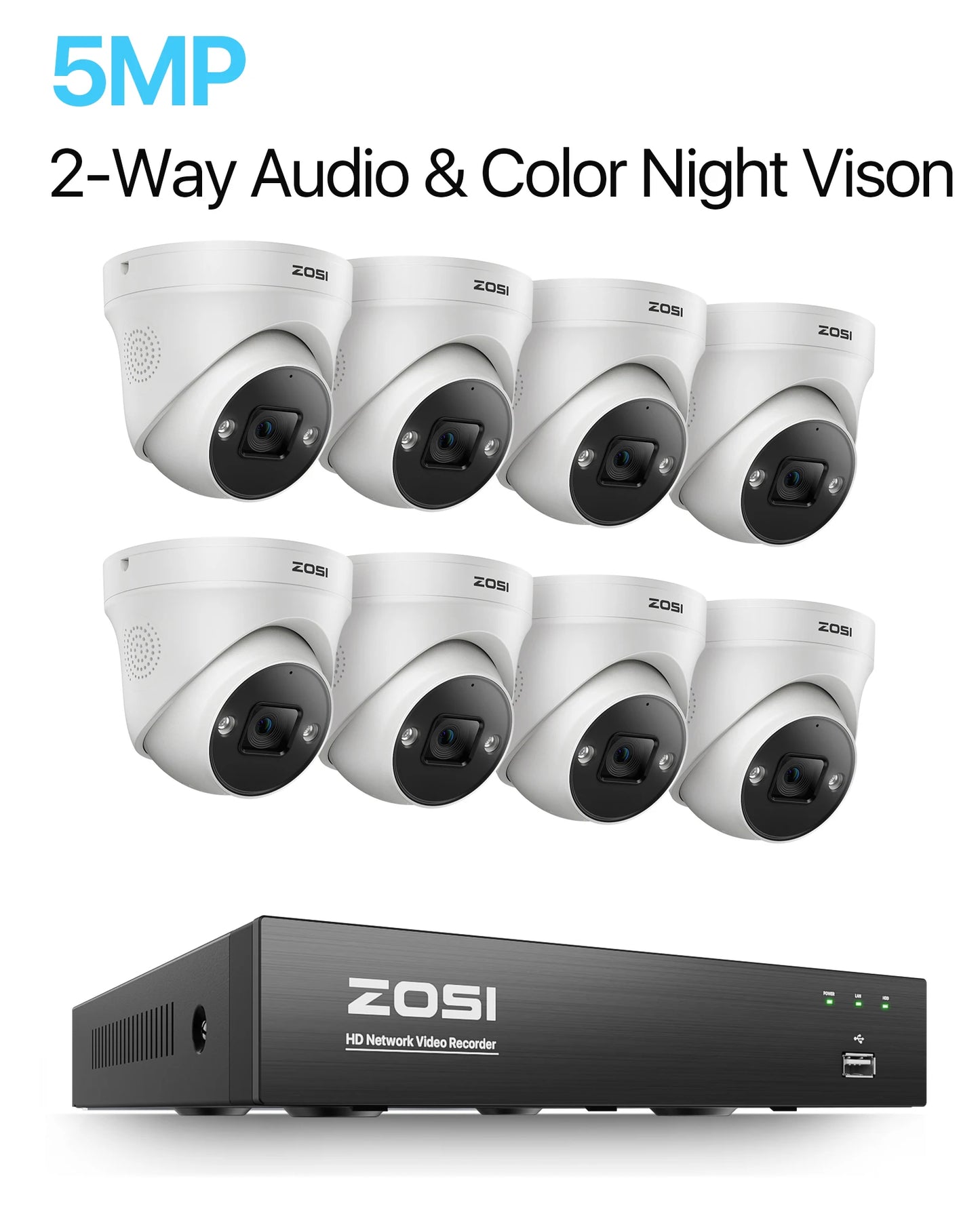 ZOSI 4K 8MP 5MP POE Video Surveillance Kit 8CH H.265 Home CCTV NVR Set Color Night Vision AI Detection IP Security Camera System