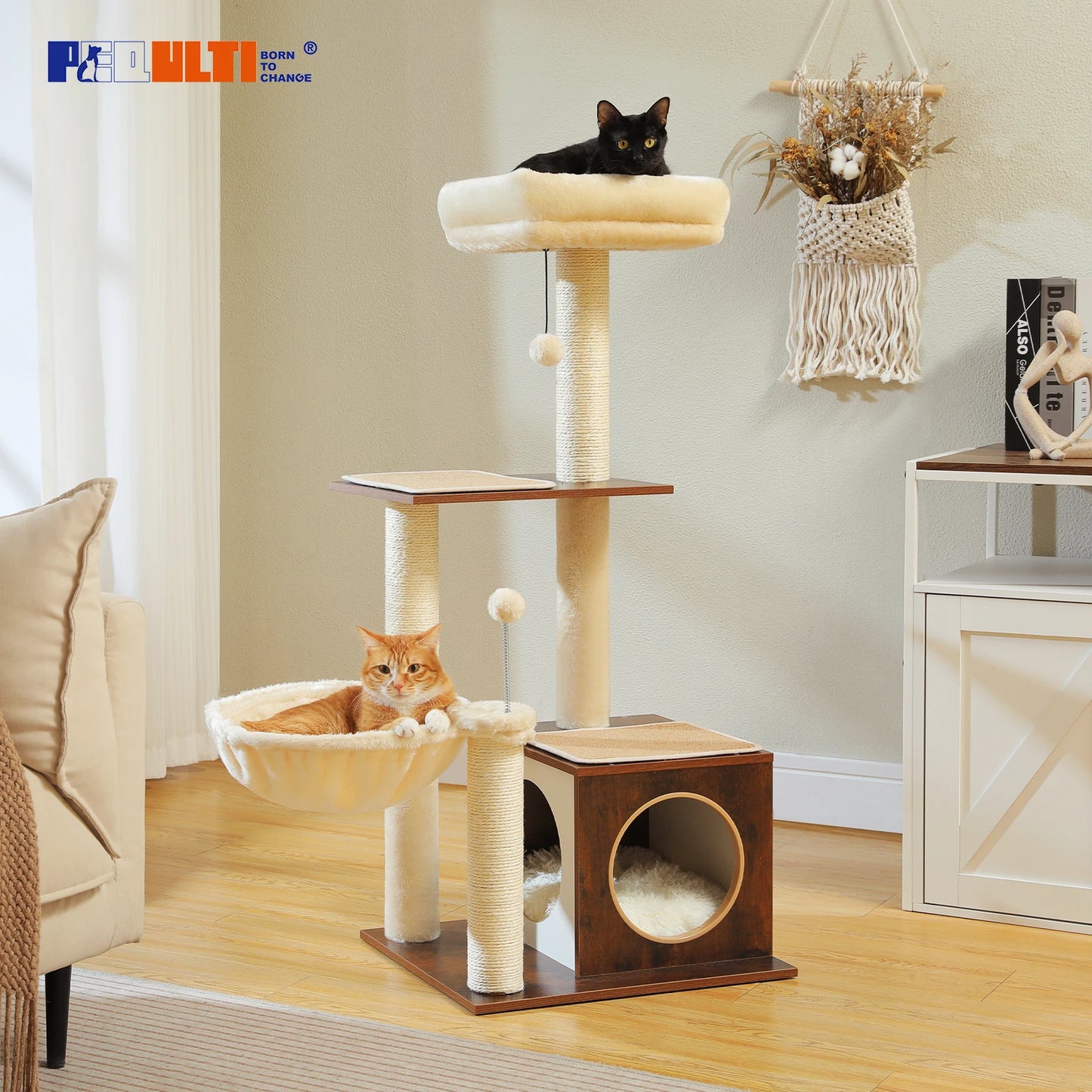 PAWZ Road Modern Cat Tree With Hammock And Sisal Posts