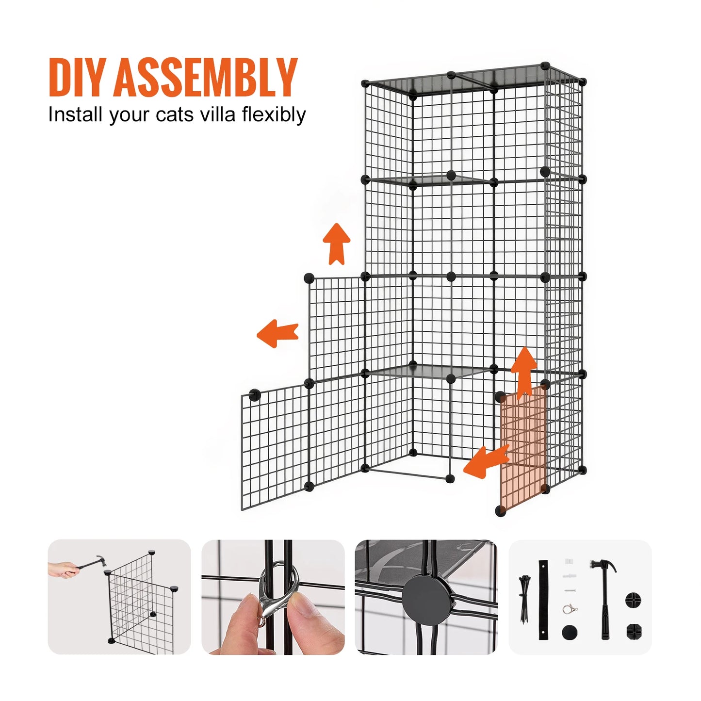 SucceBuy Multi Tier Stainless Steel Cat Villa Detachable Wire Cage With Ramp