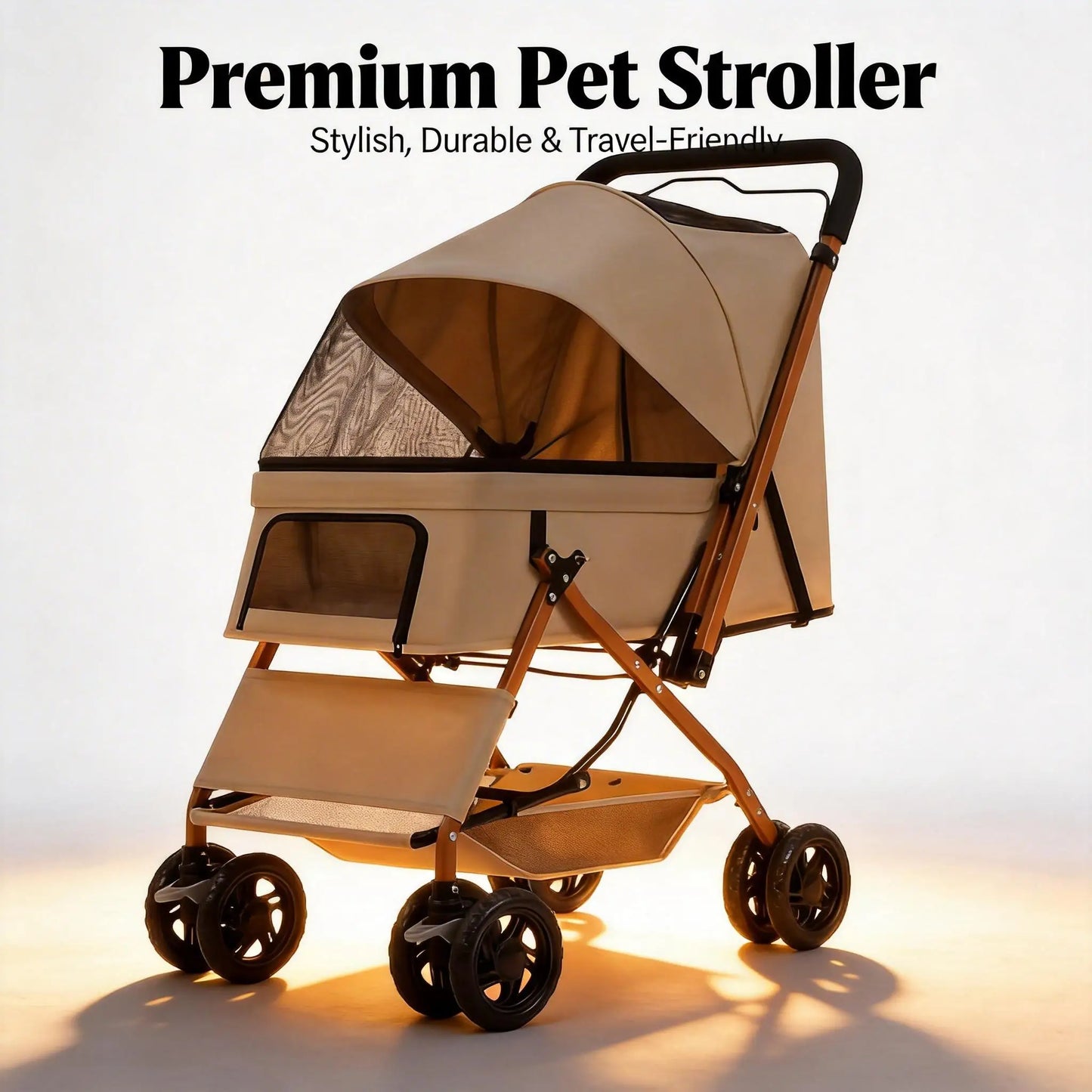 Stable Four Wheel Pet Stroller Portable Travel Cart For Pets