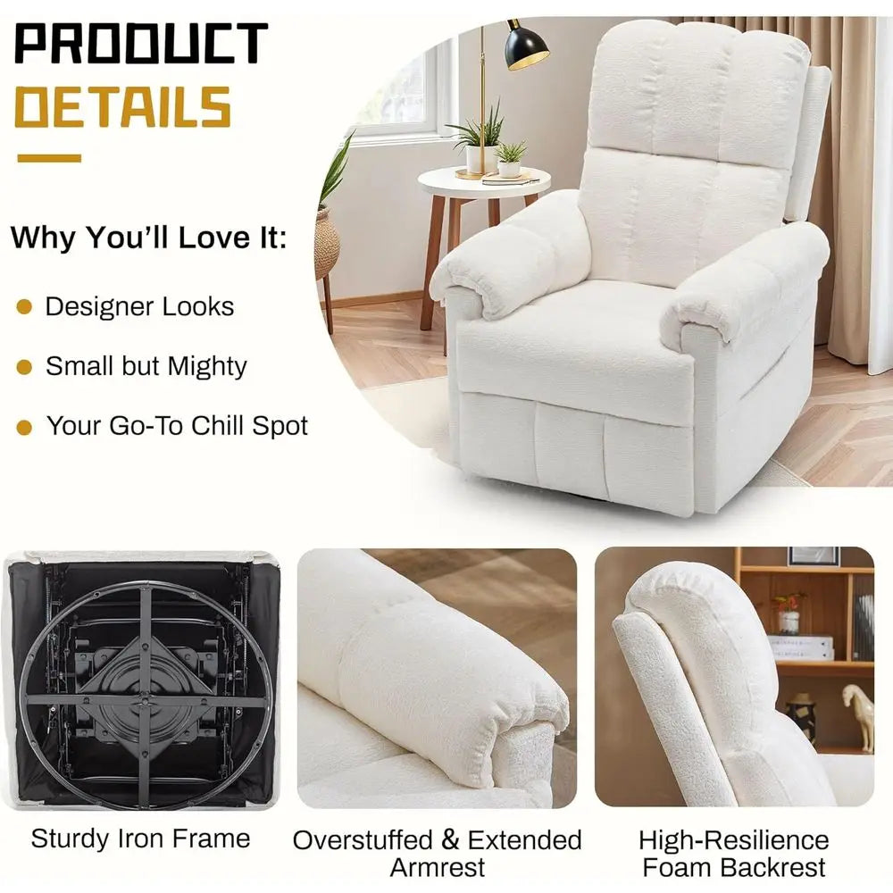 Upholstered Swivel Rocker Recliner Chair For Small Spaces