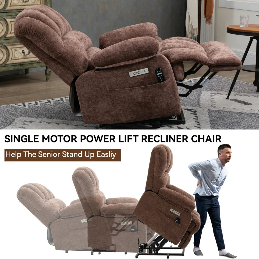 Chenille Power Lift Recliner With Vibration Massage