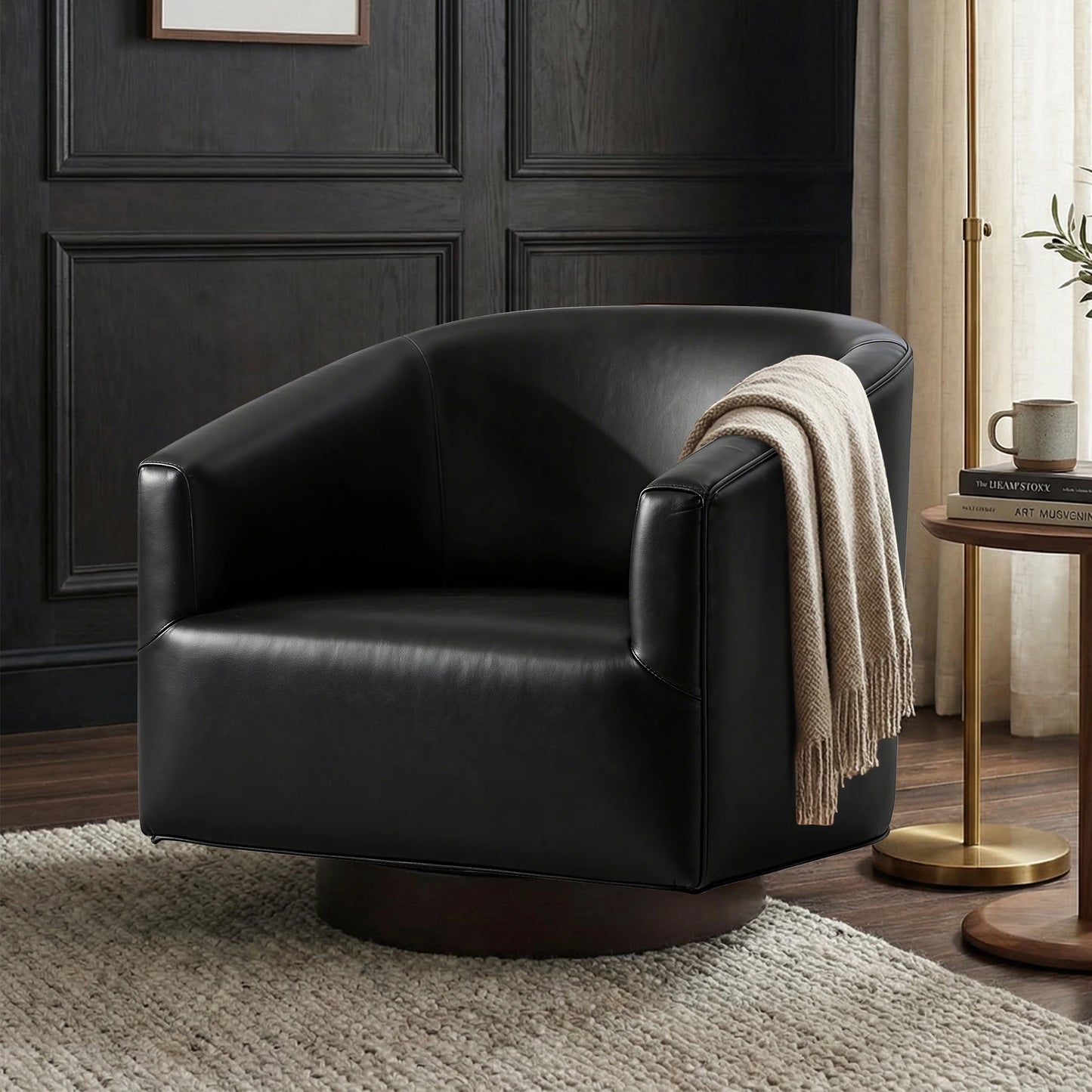 Kerdom Barrel Accent Chair With Linen Upholstery And Wood Frame