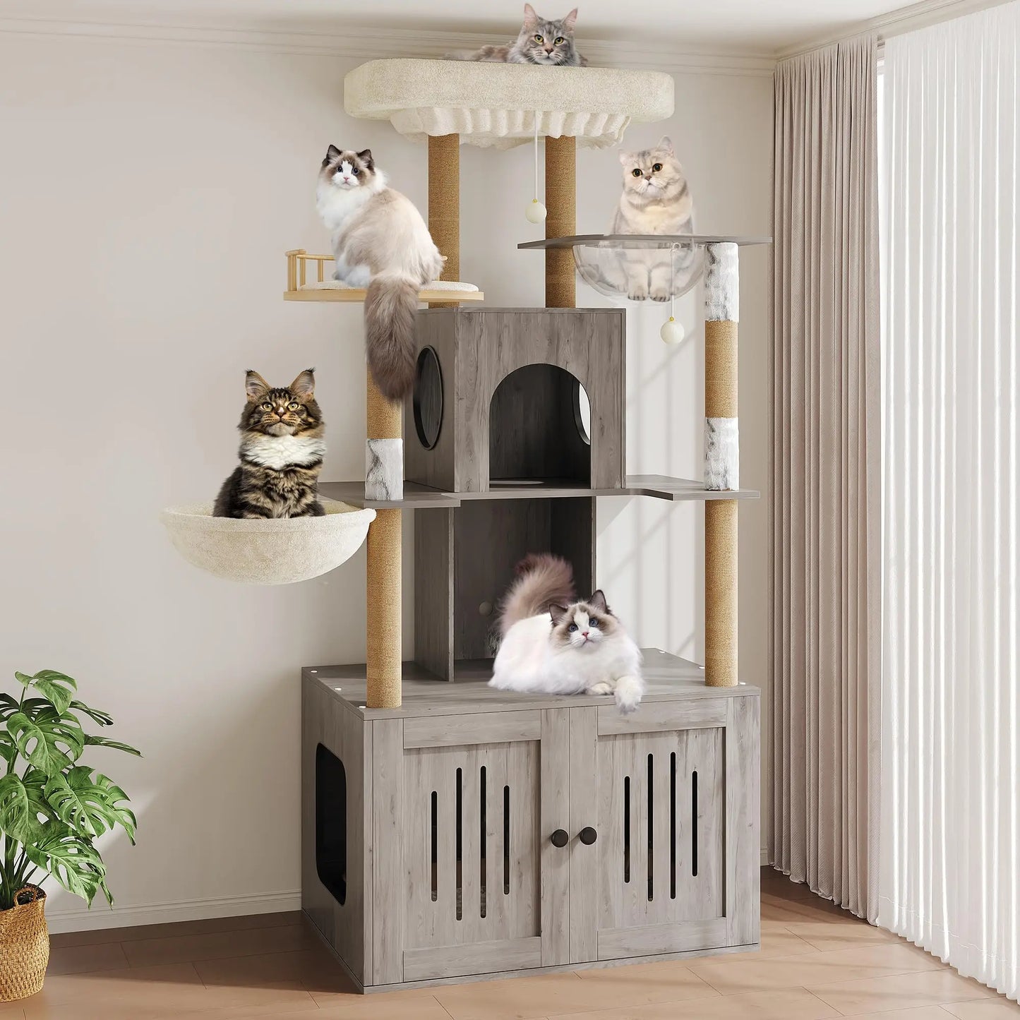 Studyset Multilevel Cat Tree With Hidden Litter Box Enclosure