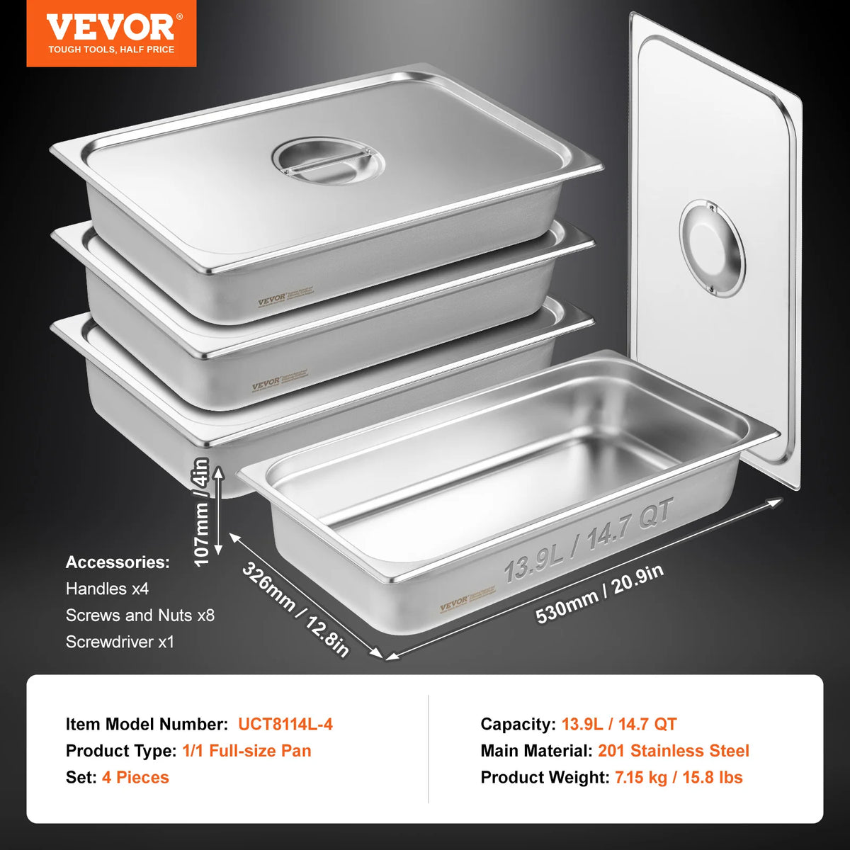SucceBuy Stainless Steel Anti Jam Steam Table Pans With Lids