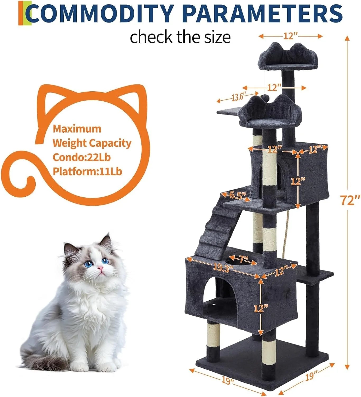 Sturdy Multi Level Cat Tower With Sisal Scratching Posts Condos Hammock