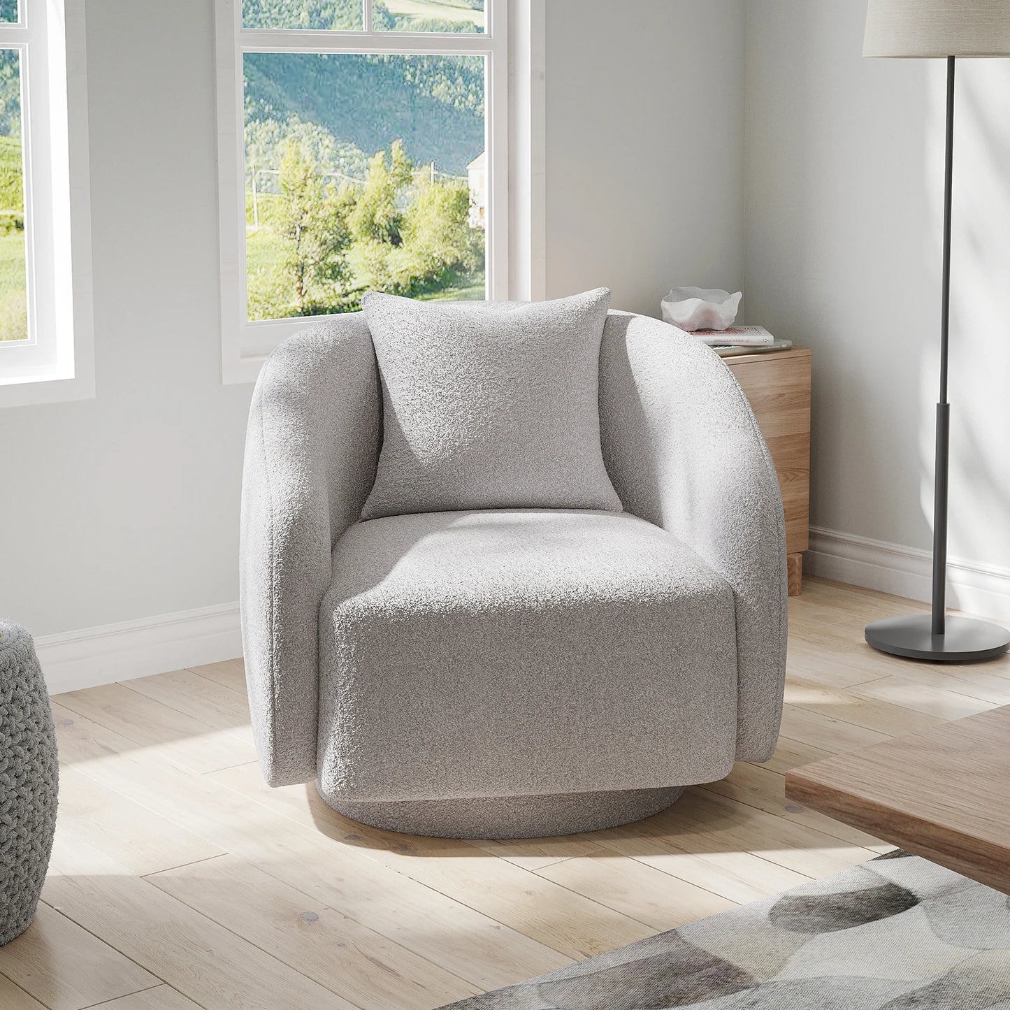 FARINI Swivel Barrel Armchair With Fabric And Metal Frame
