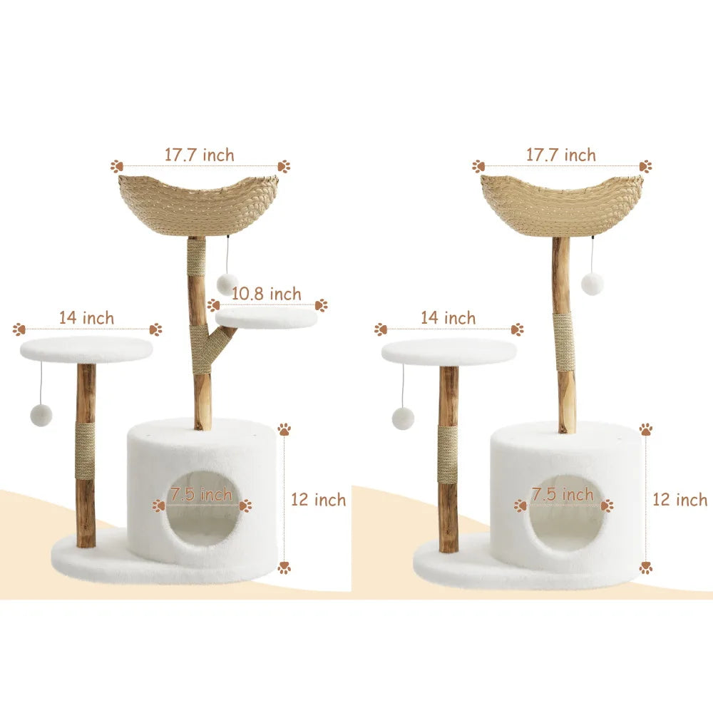 Sturdy Wooden Cat Tree Tower With Multi Level Rattan Perches