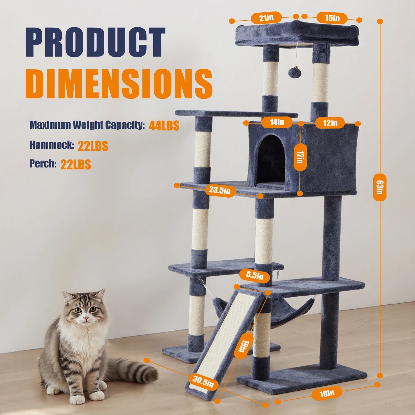 JHK Multi Tier Cat Tree With Sisal Posts For Indoor Cats