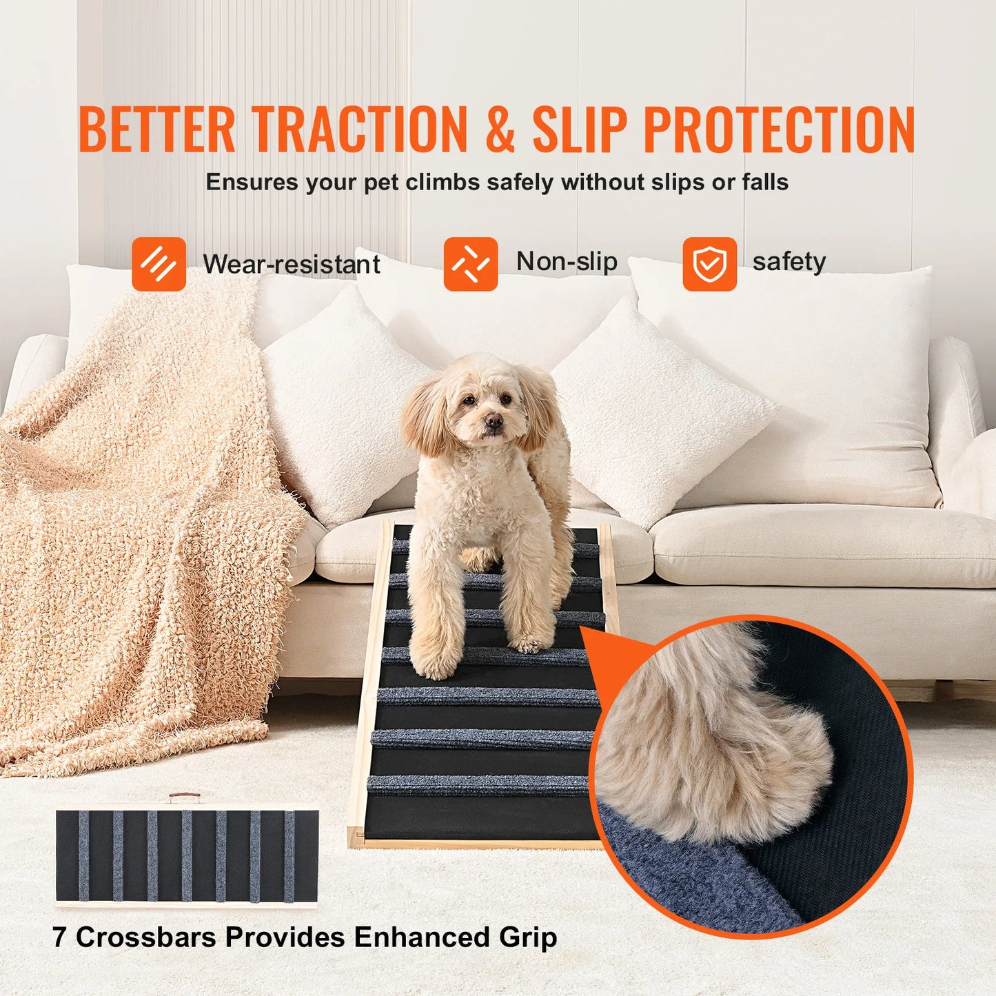 SucceBuy Adjustable Wooden Foldable Dog Safety Ramp