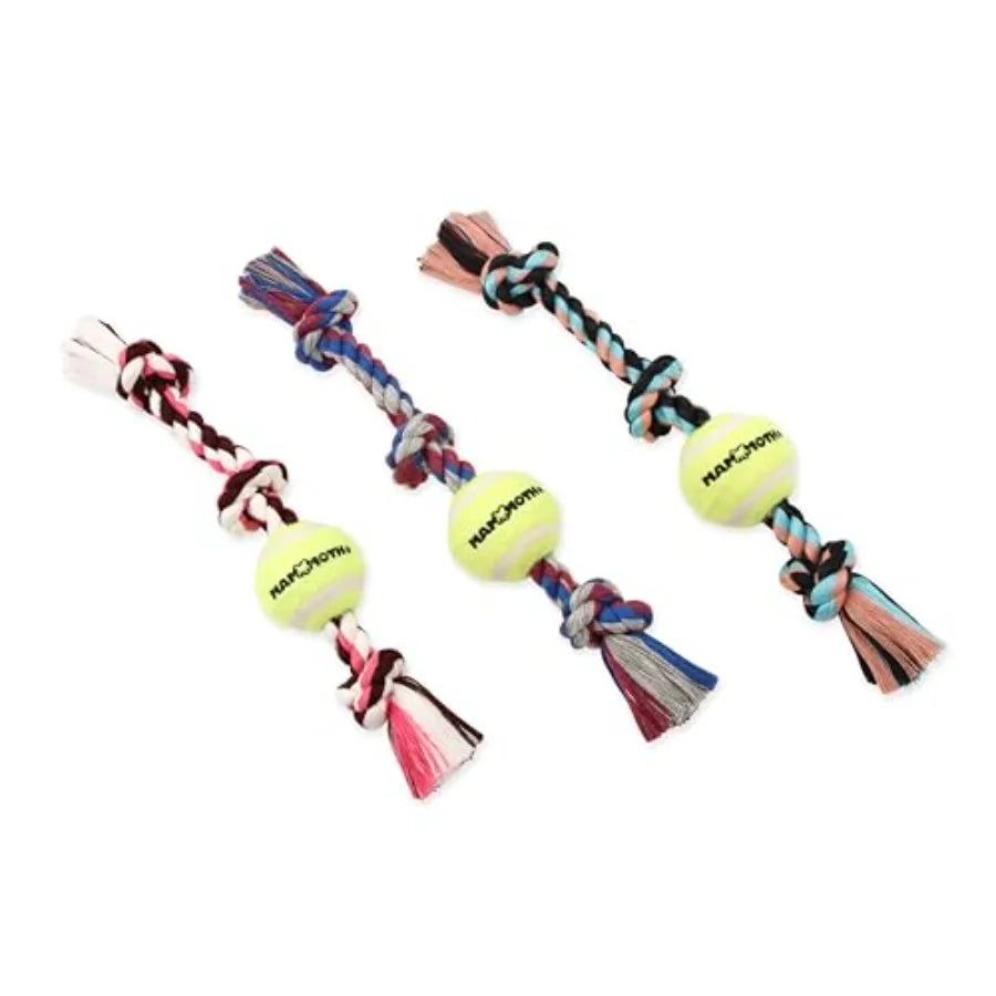 Mammoth Three Knot Dog Rope Tug Toy With Tennis Ball