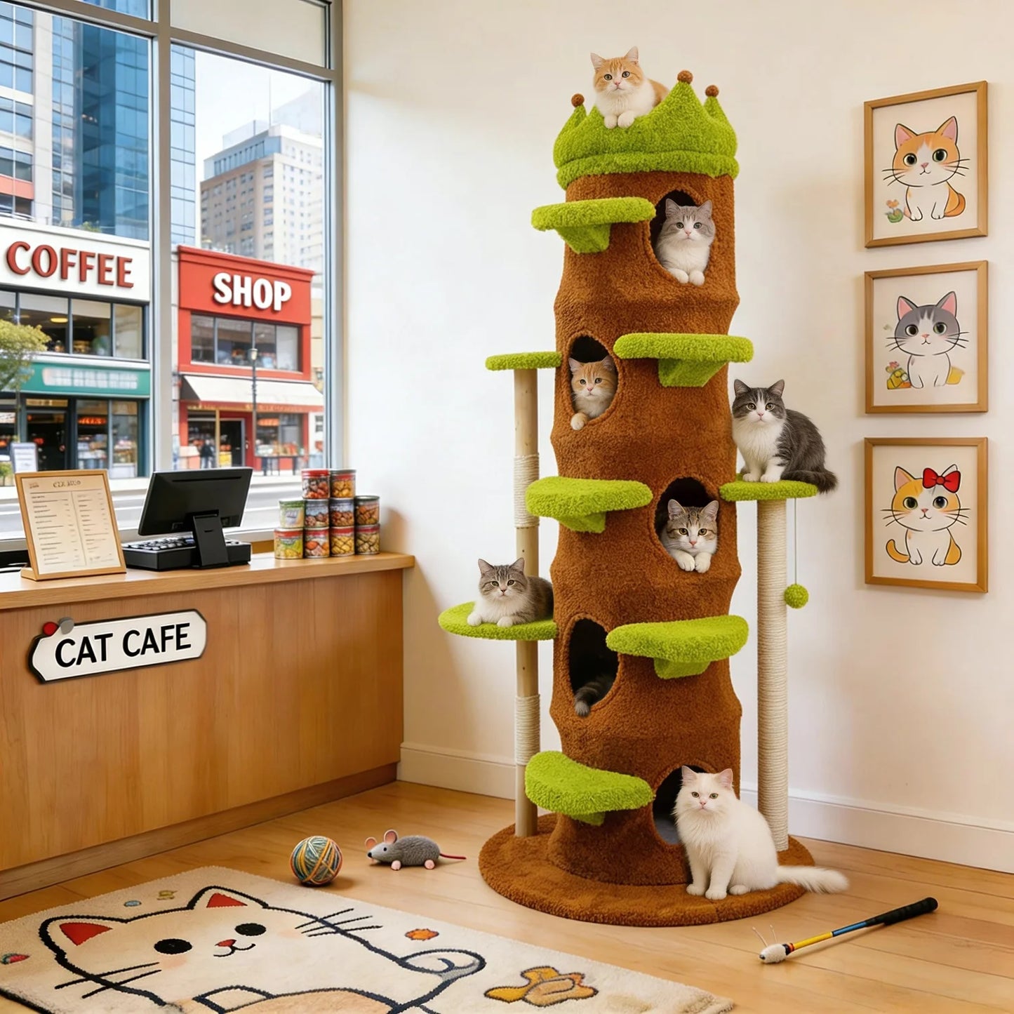 Bingopaw Premium Cat Tower With Sisal Scratcher And Play Cave