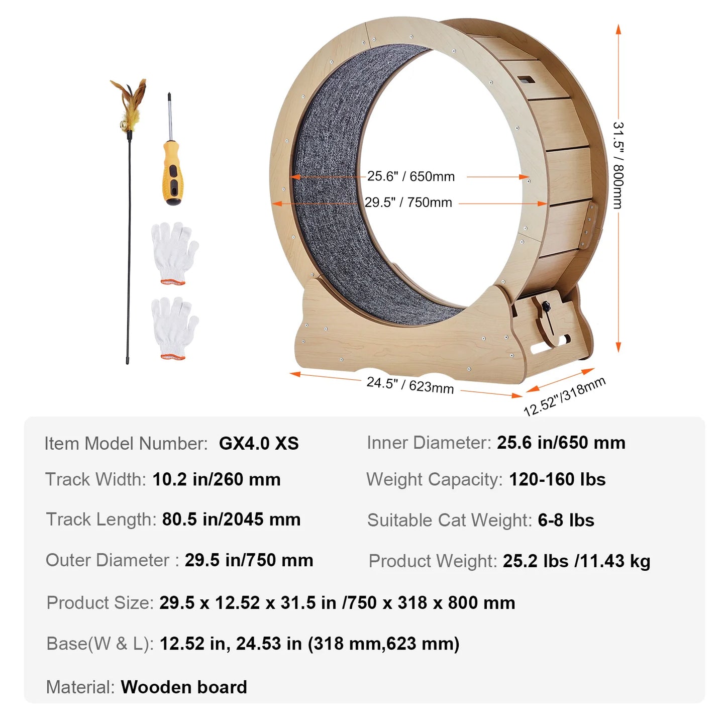 SucceBuy Wooden Cat Exercise Wheel With Detachable Carpet Cat Teaser
