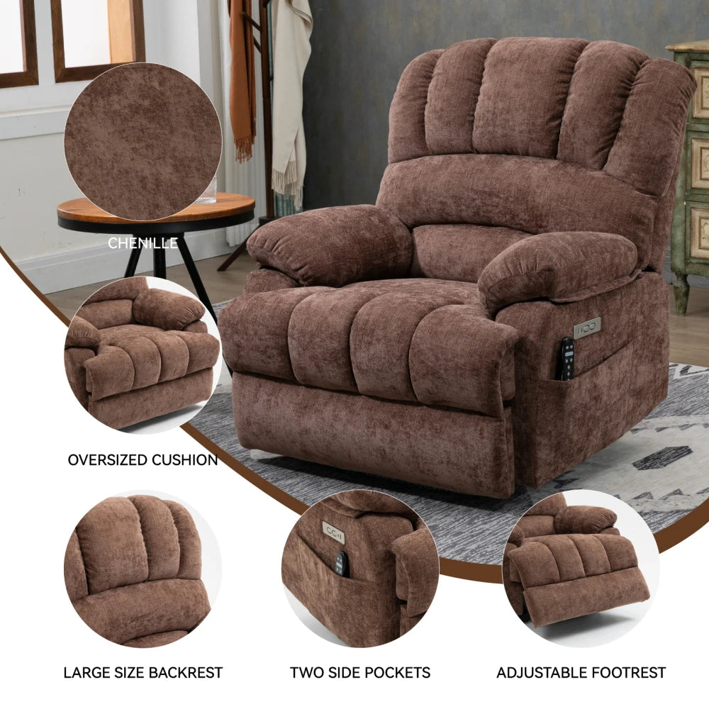 Chenille Power Lift Recliner With Vibration Massage