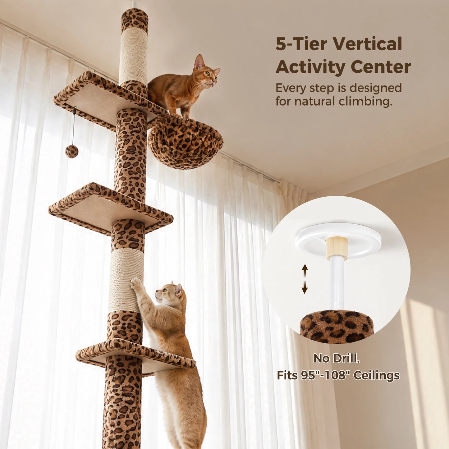 Pawz Road Adjustable Floor To Ceiling Cat Tree With Hammock