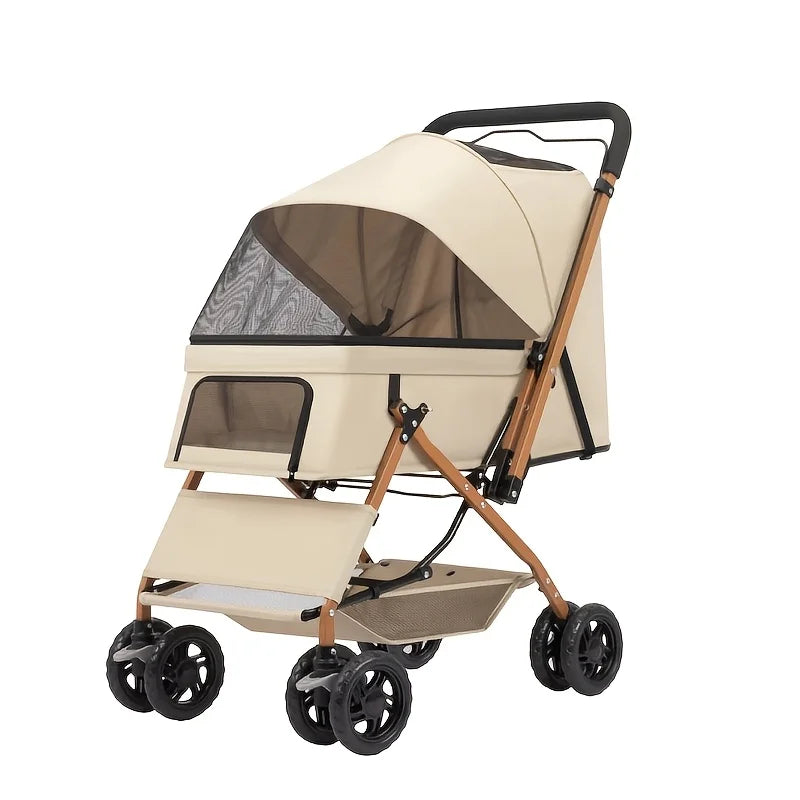 Lightweight Pet Stroller Featuring Quick Fold And Four Ventilated Wheels